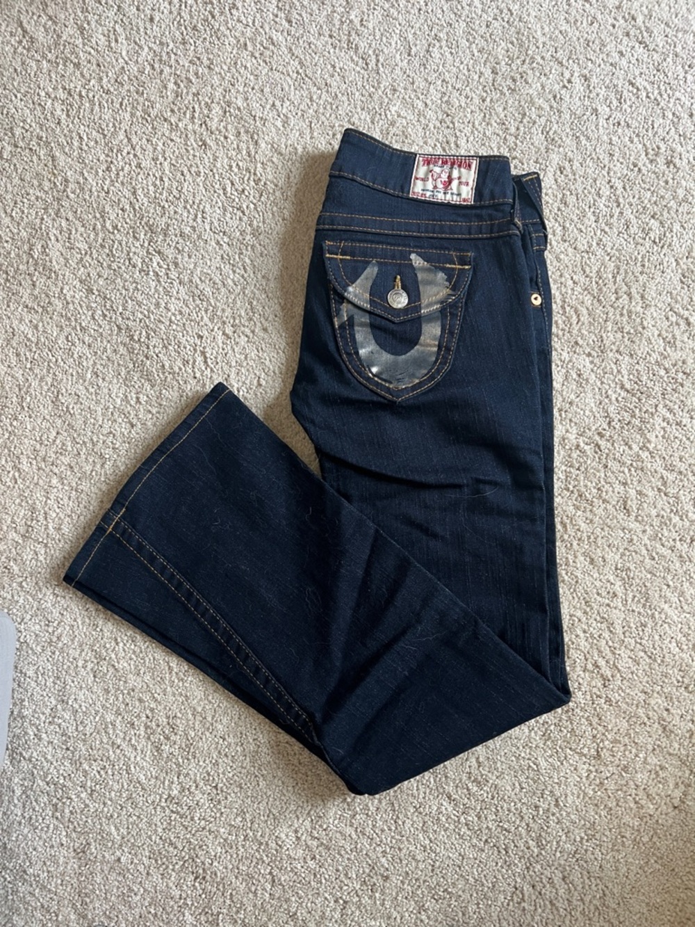 True Religion Dark Blue Bootcut Jeans with Horseshoe Pocket